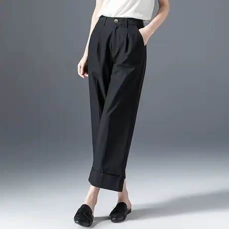 卷边冰丝阔腿裤女夏季薄款2024新款翻边裤子天丝女裤夏九分直筒裤商品大图