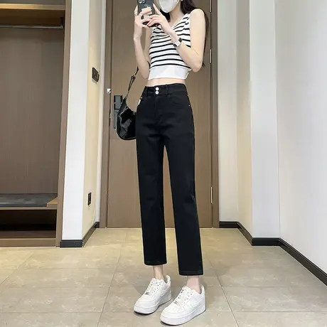 黑色直筒牛仔裤女2024年春季新款高腰宽松百搭九分小个子烟管裤子商品大图