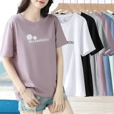 纯棉2024年新款夏季浅紫短袖t恤女士宽松体恤半袖上衣服夏款女装图片