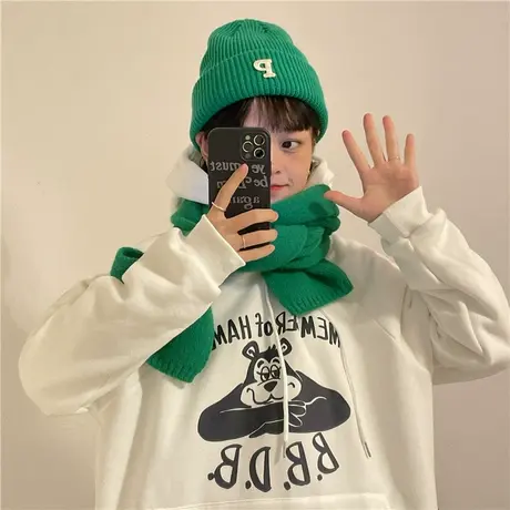 红续卡通白色加绒加厚连帽卫衣女oversize小个子长袖外套秋冬新款商品大图