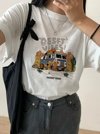 白色仿棉短袖t恤女夏季2023新款小众设计感学院运动风卡通上衣服商品大图