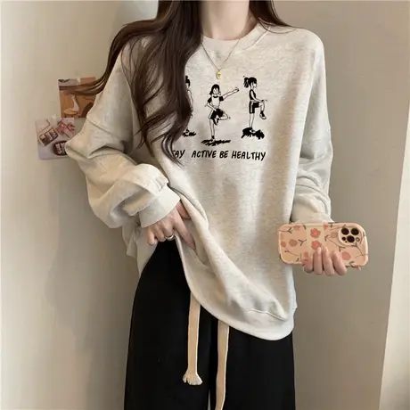 加绒加厚无帽长袖卫衣女秋冬季宽松显瘦韩版ins潮牌bf慵懒风上衣商品大图