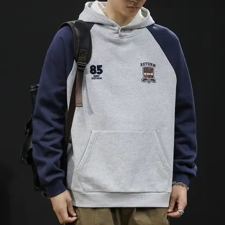 潮牌连帽卫衣男春秋款加厚重磅衣服春季2024新款长袖大码撞色拼接图片