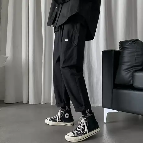 纯棉工装裤男夏季美式宽松直筒九分裤子男士潮牌高街多口袋休闲裤商品大图