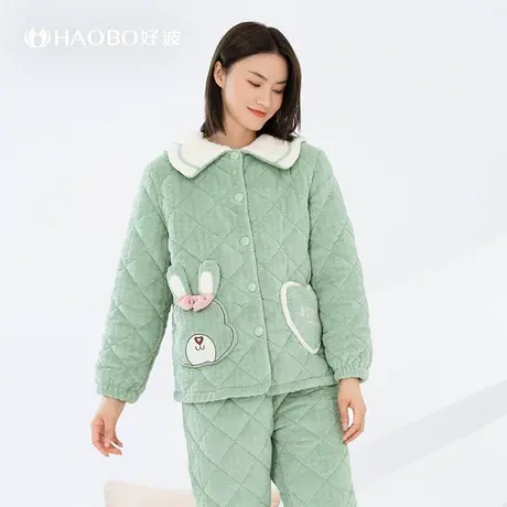 好波睡衣女冬季加厚家居服套装长袖睡衣睡裤可外穿夹棉睡衣HJ2292商品大图