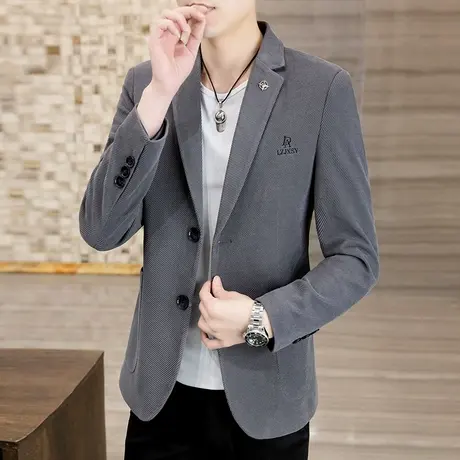 秋季2024新款男士休闲西装潮流韩版两粒扣单西男装格子小西服外套商品大图