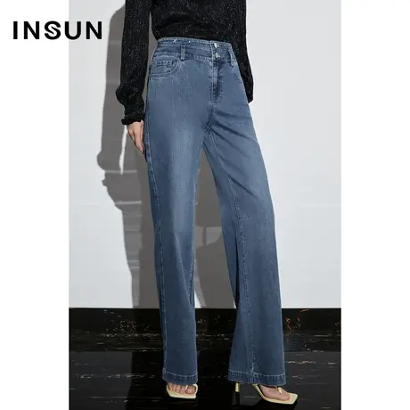 恩裳COVER2023年春款新款复古洗水双腰头微喇经典微弹高腰牛仔裤商品大图