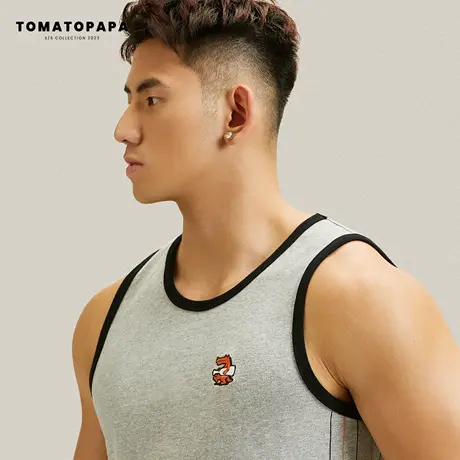 TOMATOPAPA夏潮背心男吸汗经典撞色趣味卡通鳄鱼3D刺绣图案男上衣图片