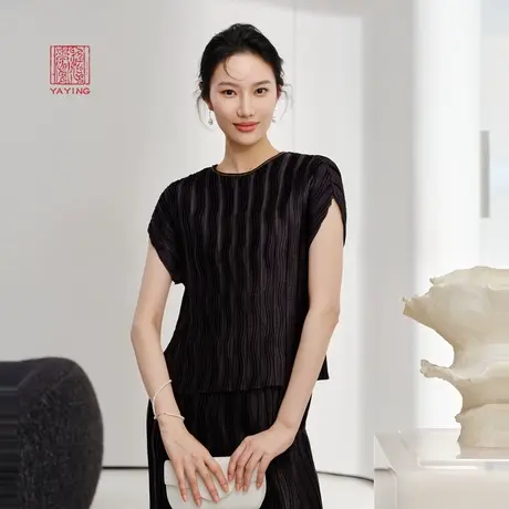 EP雅莹高端系列 优雅圆领荷叶袖肌理感衬衫 2023新款2318A商品大图