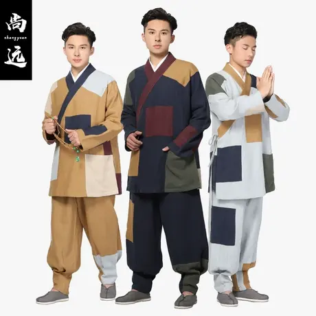 尚远春夏苎麻百衲衣中国风补丁衣居士服唐装复古布块拼接汉服套装图片