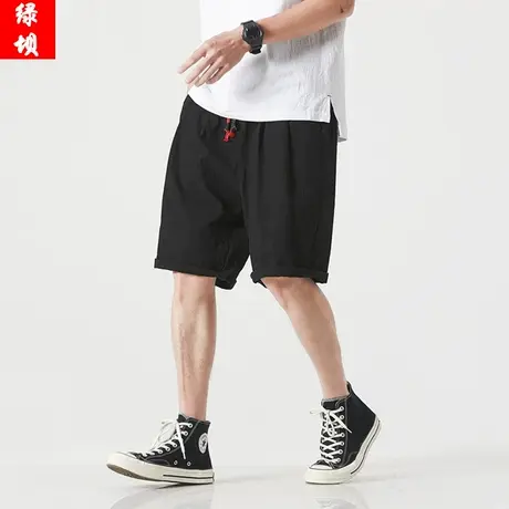 复古男短裤夏季薄款纯色抽绳棉麻大码宽松休闲简约五分裤男沙滩裤图片