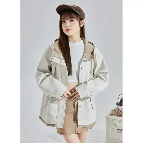 唐狮春秋季美式冲锋少年上衣女薄款连帽运动登山服工装外套茄克图片