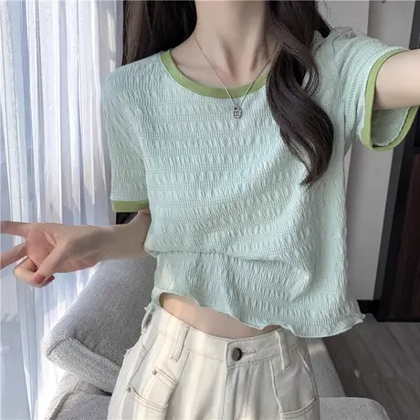 韩系高级感短袖T恤女夏装修身显瘦小个子短款半袖上衣打底衫潮ins商品大图
