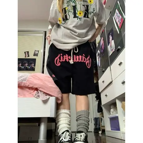 美式高街运动短裤女夏季薄款宽松小个子休闲五分裤阔腿篮球裤潮牌商品大图