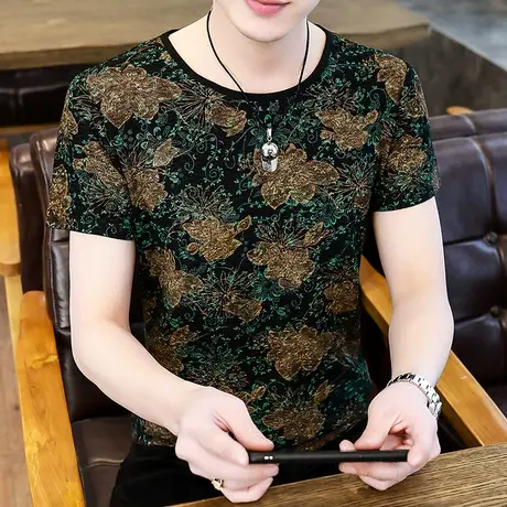 美式220g重磅夏季纯棉中国潮t恤男士短袖体恤半袖V领打底衫上衣服商品大图