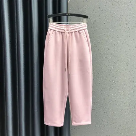 欧货简约休闲卫裤女2024春季新款粉色减龄高腰显瘦百搭九分哈伦裤商品大图