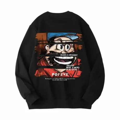 Ohlyah拼接蓝帽大胡子先生字母印花美式圆领纯棉大码卫衣男外套潮商品大图