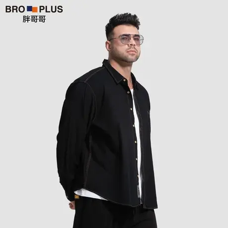 胖哥哥大码牛仔衬衫男长袖宽松胖子春秋加肥加大男士衬衣外套男装商品大图
