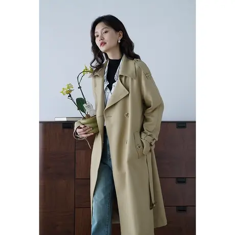 嘉茱莉2023秋季新款小个子风衣外套女西装领中长款法式风衣大衣商品大图