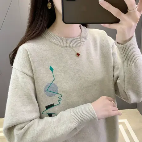 女士毛衣女冬加厚秋装2023新款宽松内搭几何图案针织上衣打底衫女图片