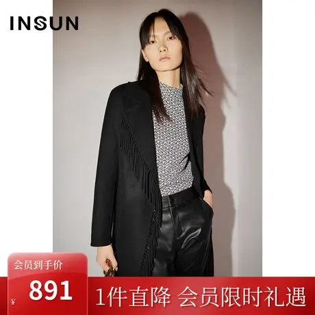 【奥莱专享】恩裳COVER冬季2022流苏直身大衣100%羊毛毛呢外套商品大图