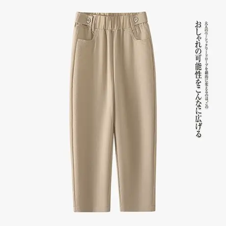 七分棉麻哈伦裤女夏季2023新款松紧腰时尚萝卜裤气质妈妈宽松中裤商品大图
