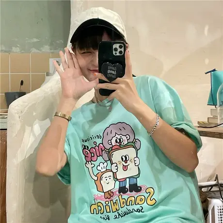 红续原创盐系卡通可爱新款宽松百搭ulzzang纯棉短袖T恤女上衣ins商品大图