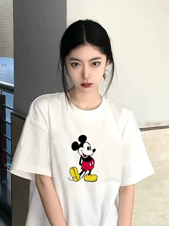 中长款大版t恤短袖女2023新款欧货宽松仿棉大码圆领遮屁股上衣ins商品大图