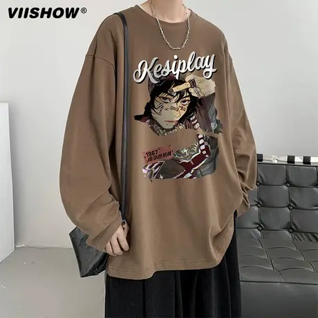 VIISHOW长袖T恤男动漫人物印花纯棉夏季ins街头嘻哈痞帅复古宽松商品大图