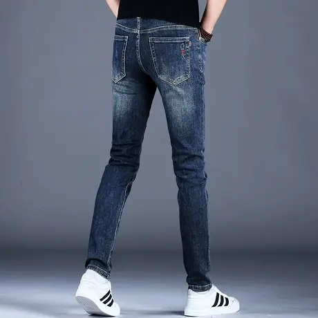男士蓝色轻奢高级大牌牛仔裤男春秋新款2023裤子潮牌男款修身小脚商品大图