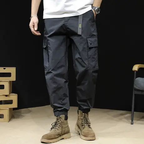 速干冰丝休闲裤男士春秋款宽松束脚潮牌大码黑色工装裤子男裤薄款商品大图