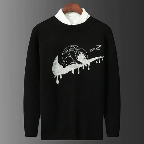秋冬季卡通圆领套头毛衣男生2023新款男士冬天内搭上衣打底针织衫商品大图