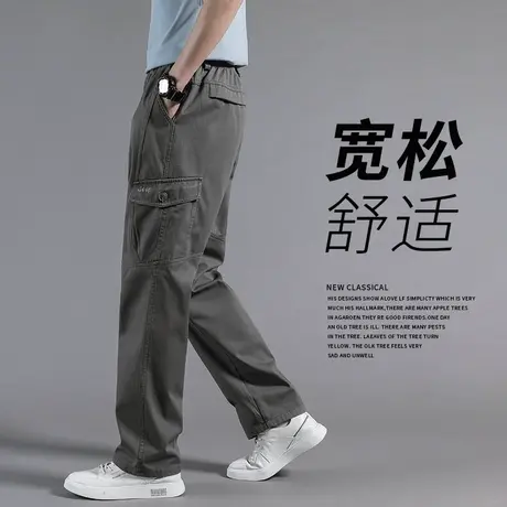 春秋款休闲裤男士大码工装裤中年宽松直筒运动裤爸爸高端纯棉裤子商品大图
