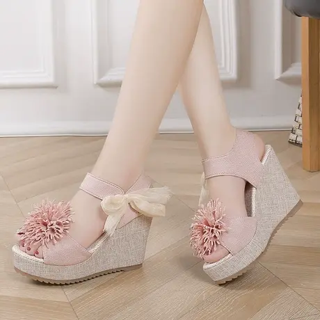 鱼嘴凉鞋女夏季2023年新款小众设计厚底坡跟高跟鞋子防水台罗马鞋商品大图