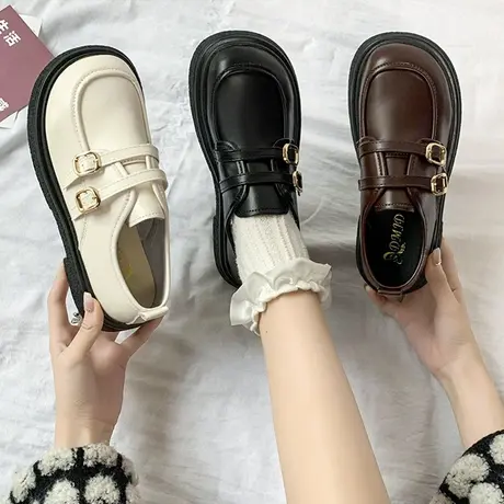 英伦风小皮鞋女2023年春季新款低跟单鞋厚底爆款玛丽珍软底乐福鞋商品大图