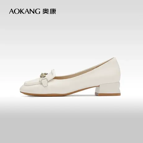 【门店发货】奥康女鞋 2023春秋季舒适柔软真皮单鞋气质方头潮商品大图