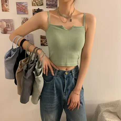 纯欲小吊带背心女内搭春秋带胸垫短款打底美背抹胸性感辣妹上衣夏商品大图