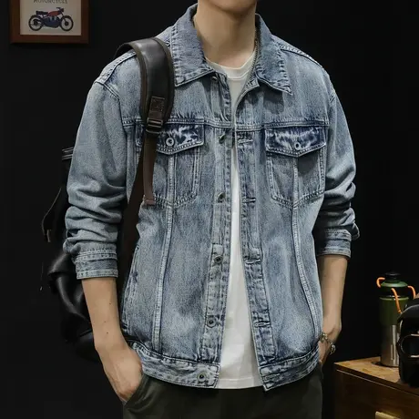 春季牛仔外套男春秋加肥加大码男装潮牌休闲2024新款男士夹克百搭商品大图