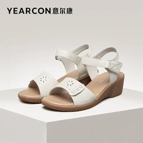 意尔康女凉鞋夏季新款女鞋真皮中老年妈妈鞋平底舒适软底鱼嘴鞋子图片