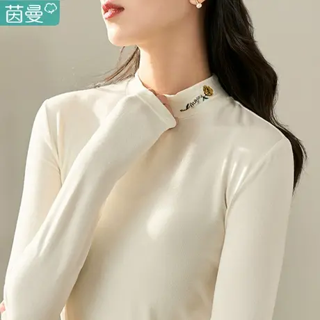 茵曼半高领长袖T恤女士2023年秋季新款修身显瘦内搭打底衫上衣图片