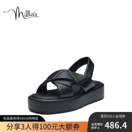 millie's/妙丽夏季商场同款时尚百搭休闲气质通勤羊皮厚底女凉鞋图片