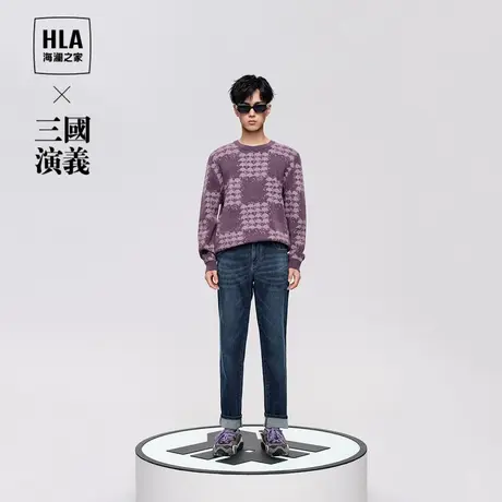 HLA/海澜之家三国系列牛仔裤2023秋新款宽松直筒猫须工艺裤子男图片