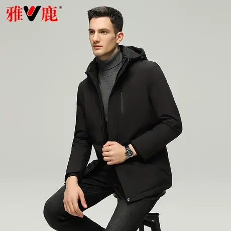 雅鹿中长款羽绒服男士2023新款黑色连帽商务休闲冬季官方品牌外套商品大图