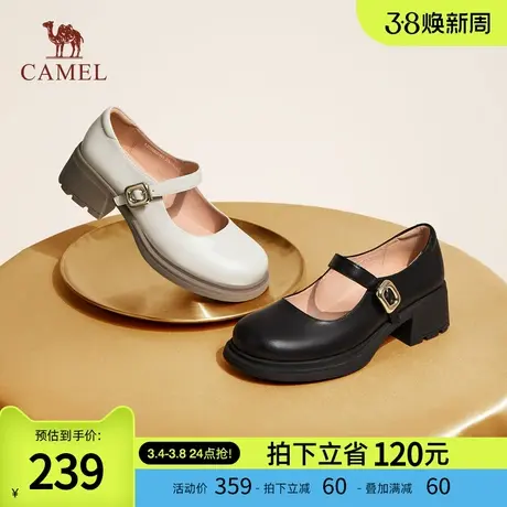 骆驼女鞋2024春季新款玛丽珍鞋女猪腰子鞋乐福鞋真皮小皮鞋单鞋女图片