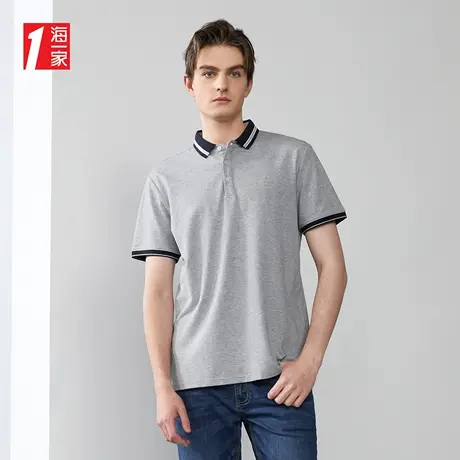 海一家撞色翻领短袖2023夏季新款基础休闲质感绣花男士POLO衫商品大图