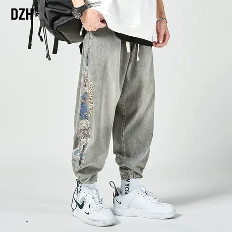 男生拼接牛仔裤男款宽松2023新款休闲裤春夏款刺绣裤子ins潮百搭商品大图