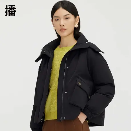 播落肩可拆卸帽子羽绒服2023秋冬新款韩版连帽外套女DDQ4RD5311商品大图