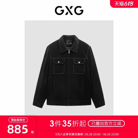 GXG男装 商场同款黑色经典翻领皮衣 2023年冬季新品GEX11228504图片