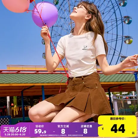 【史努比联名款】唐狮正肩短袖T恤女2025新款夏季短款上衣甜辣sz商品大图