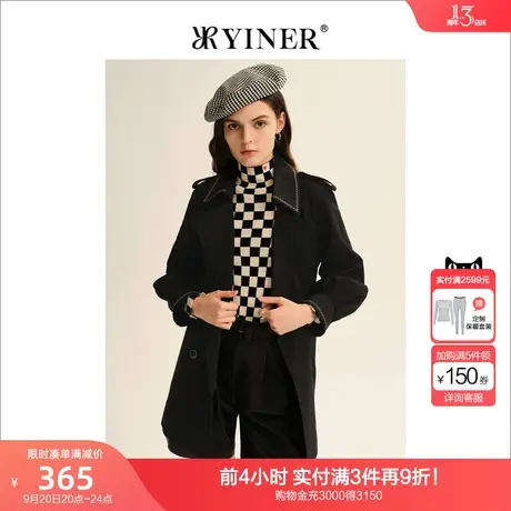 YINER音儿女装2022秋季新款短款双排扣宽松海军领风衣商品大图
